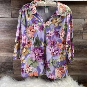 Sara Morgan Ladies Floral Button Up Blouse, Size Medium, Multicolor